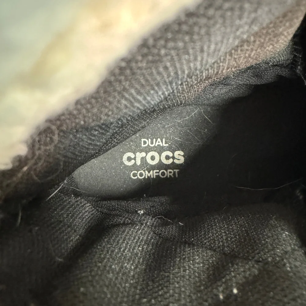 Crocs AllCast Luxe Duck Boots Waterproof Tan Black Faux Shearling Lined Mens 8